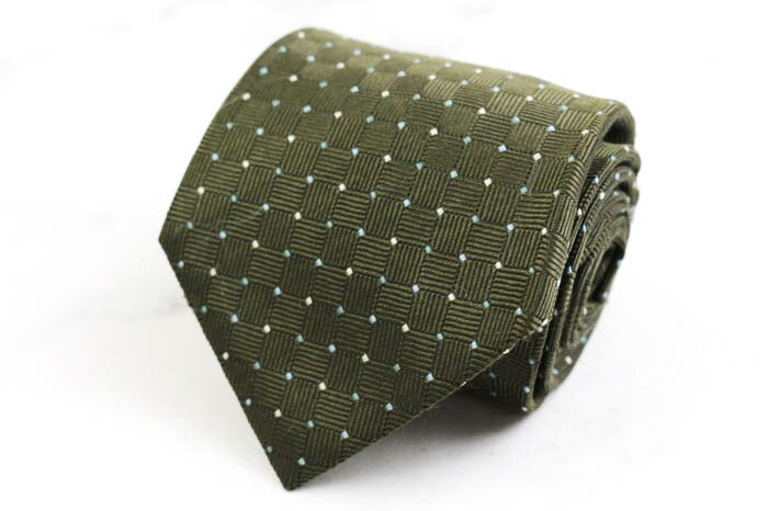 INHALE EXHALE インヘイルエクスヘイル ブランド ネクタイ チェック柄 格子柄 ドット シルク 韓国製 メンズ カーキ 【中古】