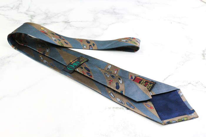 GINZA TAYA OVER-TEN 銀座田屋 オーバーテン ブランド ネクタイ ストライプ柄 パネル柄 シューズ シルク 日本製 メンズ ブルー 【中古】