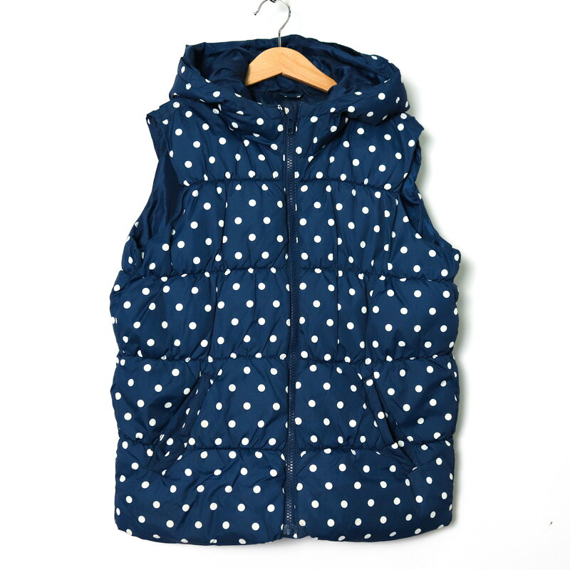 Down - GAP ギャップ ダウンベスト 中綿入り ドット柄 アウター キッズ 女の子用 160サイズ ネイビー 【中古】