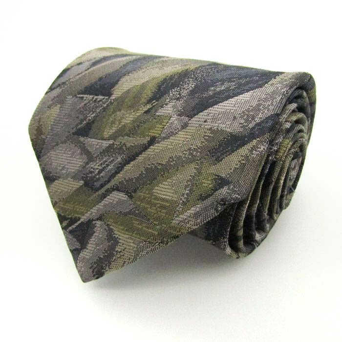 レノマ ブランド ネクタイ 総柄 パネル柄 シルク メンズ カーキ renoma 【中古】