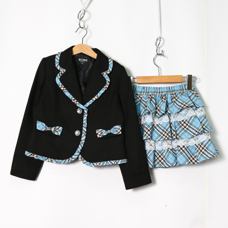樂天商城 - BLING JEWEL ブリングジュエル スーツ 上下セットアップ ジャケット スカートフォーマル キッズ 女の子用 130Aサイズ ブラック×ブルー 【中古】