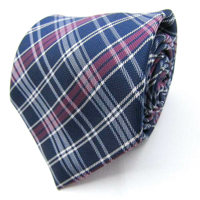 シンプルフレーズクラバット ブランド ネクタイ チェック柄 格子柄 メンズ ネイビー SIMPLE PHRASE CRAVAT 【中古】