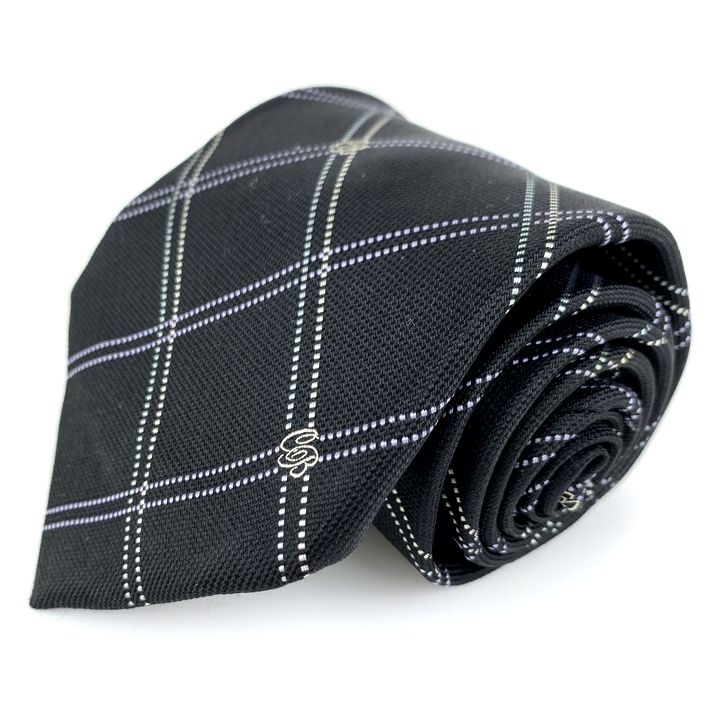 チェスター・バリー ブランドネクタイ サヴィルロウ ハンドメイド チェック柄 シルク 日本製 メンズ ブラック CHESTER BARRIE 【中古】