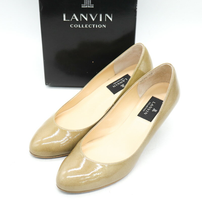 LANVIN collection ランバンコレクション パンプス エナメル ラウンドトゥ 日本製 ブランド シューズ 靴 レディース 24サイズ ベージュ 【中古】