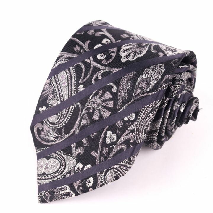 サヴィルロウ ブランドネクタイ 総柄 ペイズリー シルク 日本製 メンズ ブラック×グレー Savile Row 【中古】