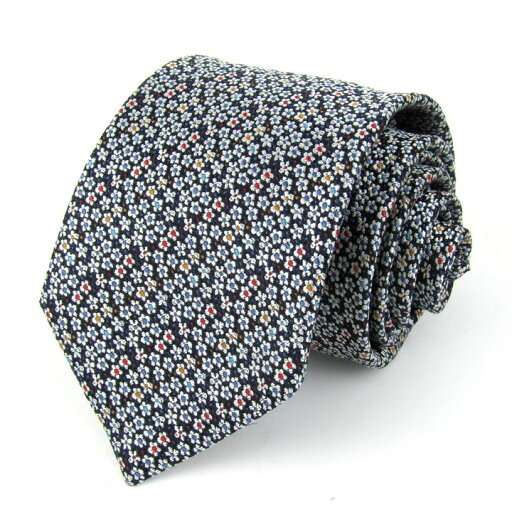 サヴィル・ロウ ブランドネクタイ 総柄 花柄 シルク 日本製 メンズ ブラック×ネイビー Savile Row 【中古】 サヴィル・ロウ ブランドネクタイ 総柄 花柄 シルク 日本製 メンズ ブラック×ネイビー Savile Row 【中古】