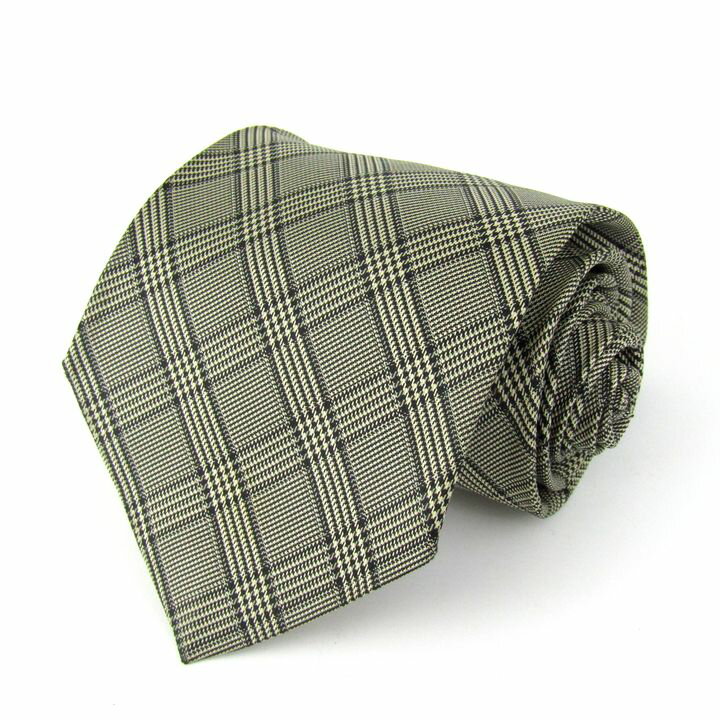 YVES SAINT LAURENT イヴ・サンローラン ブランドネクタイ チェック柄 シルク イタリア生地 メンズ ブラック×ベージュ 【中古】