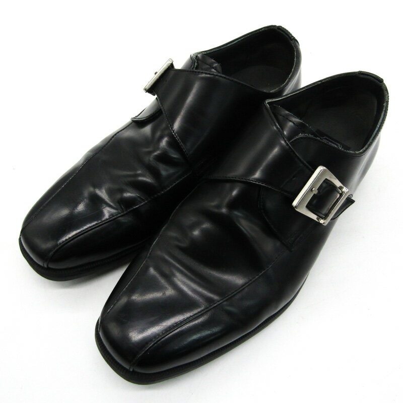 G.T.Hawkins GTホーキンス ドレスシューズ モンクストラップ 幅広 3E ブランド ビジネス 紳士靴 黒 メンズ 26.5サイズ ブラック 【中古】