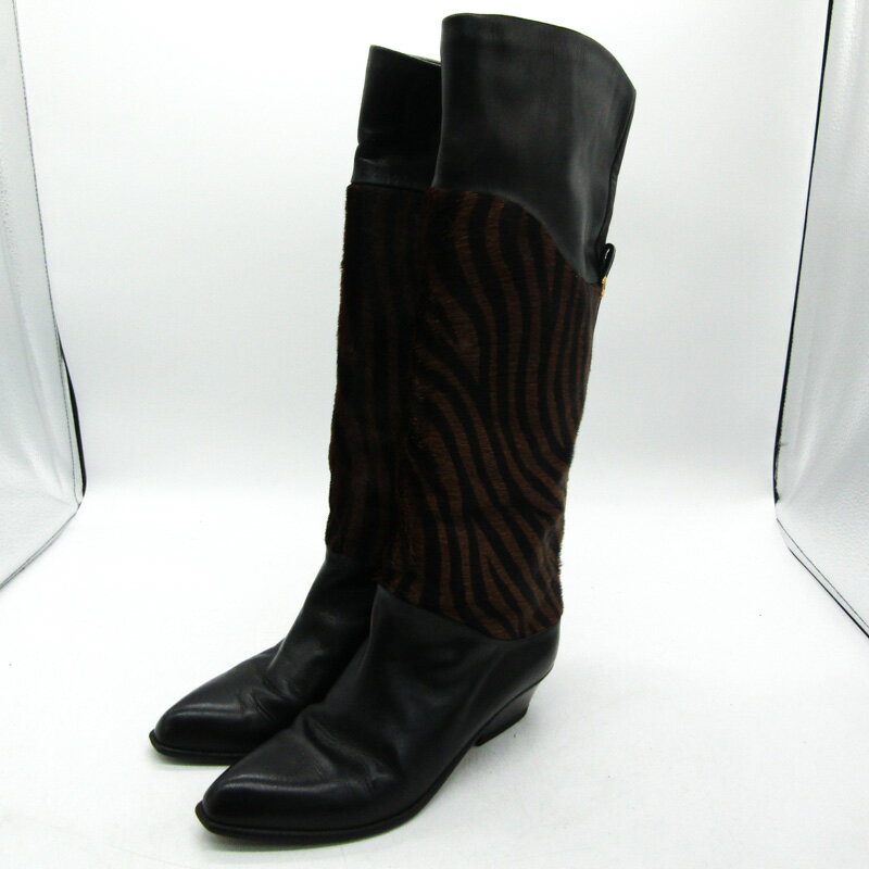 POLLINI ポリーニ ロングブーツ 本革 レザー ブランド 靴 シューズ イタリア製 黒 レディース 35.5サイズ ブラック 【中古】