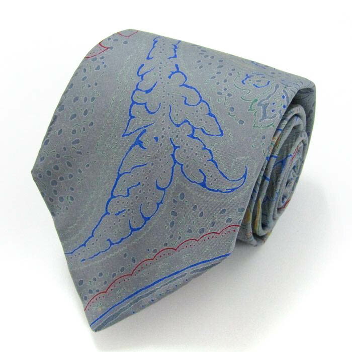 ジムトンプソン ブランド ネクタイ 総柄 リーフ柄 花柄 シルク タイ製 PO メンズ グレー JIM THOMPSON 【中古】