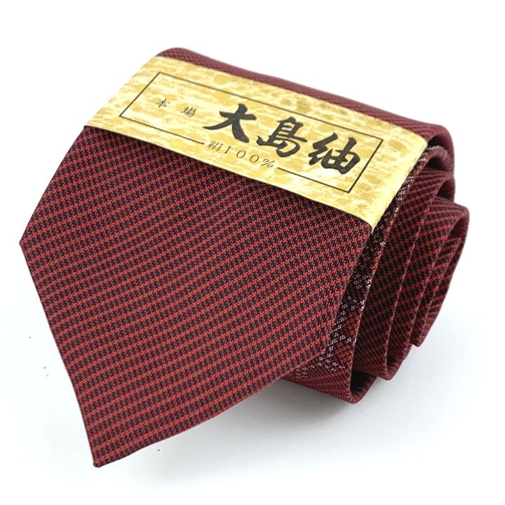 oshimatsumugi 大島紬 ブランドネクタイ 和柄 シルク 日本製 未使用品 メンズ エンジ 【中古】