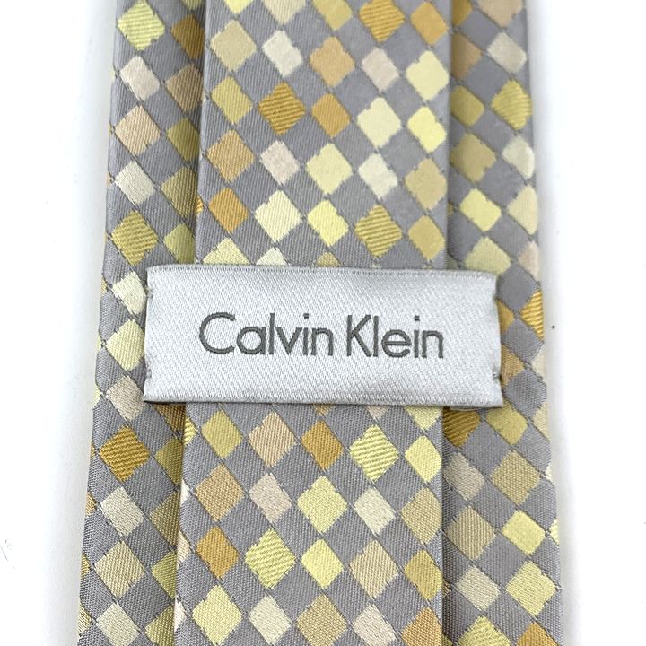 カルバンクライン ブランドネクタイ チェッカー柄 シルク 日本製 メンズ ライトグレー Calvin klein 【中古】