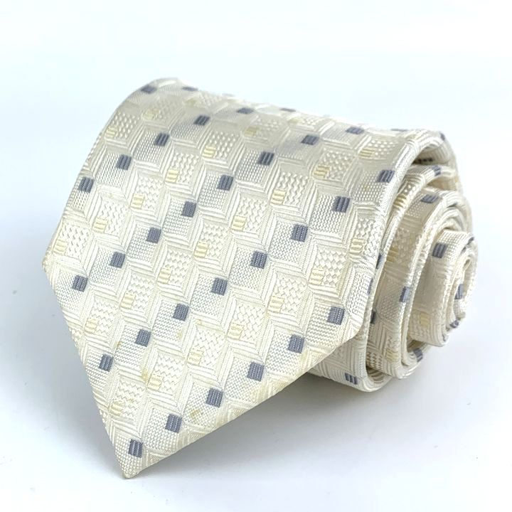 サヴィルロウ ブランドネクタイ 総柄 スクエア柄 シルク 日本製 Deluxe Tailoring メンズ アイボリー Savile Row 【中古】