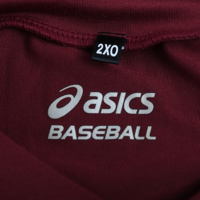 asics アシックス 長袖Tシャツ トップス 野球 メッシュ スポーツウエア 大きいサイズ メンズ 2XOサイズ エンジ 【中古】
