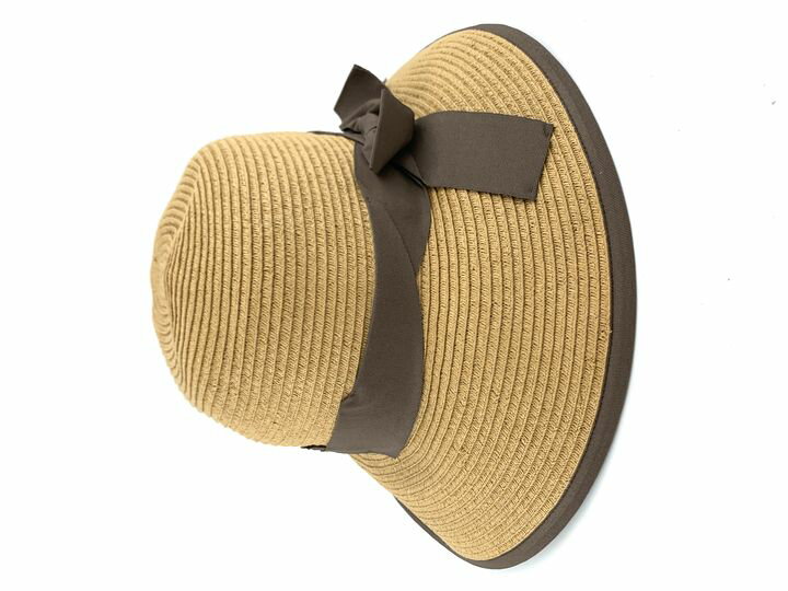 ロペピクニックパサージュ ペーパーハット 麦わら帽子 つば広 リボン ブランド レディース ブラウン系 ROPE PICNIC PASSAGE 【中古】