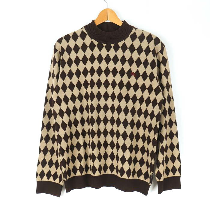 BURBERRY BLACK LABEL バーバリーブラックレーベル ニット トップス アーガイル柄 三陽商会 メンズ 3サイズ ベージュ ブラウン 【中古】