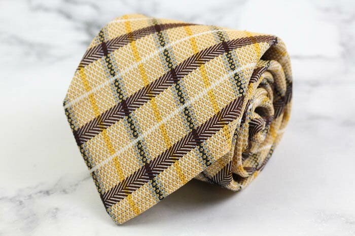 Ermenegildo Zegna エルメネジルドゼニア ブランド ネクタイ チェック柄 格子柄 シルク PO メンズ イエロー 【中古】