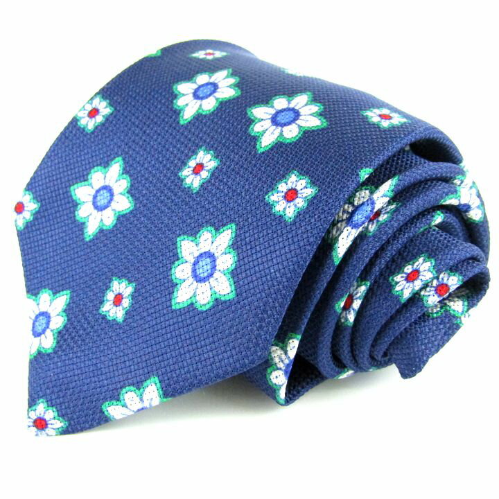 A&D ties ネクタイ 未使用 花小紋柄 シルク イタリア製 ブランド メンズ ブルー 【中古】