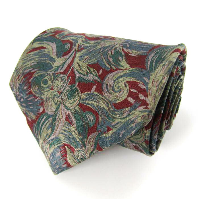 レノマ ブランド ネクタイ 総柄 植物柄 シルク PO メンズ ボルドー renoma 【中古】