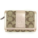 コーチ 二つ折り財布 シグネチャー 小銭入れあり ウォレット ブランド レディース ブラウン COACH 【中古】