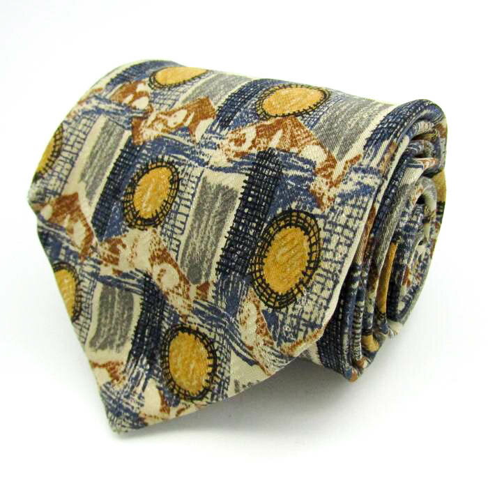 レノマ ブランド ネクタイ 総柄 ドット 格子柄 シルク イタリア製 PO メンズ グレー renoma 【中古】