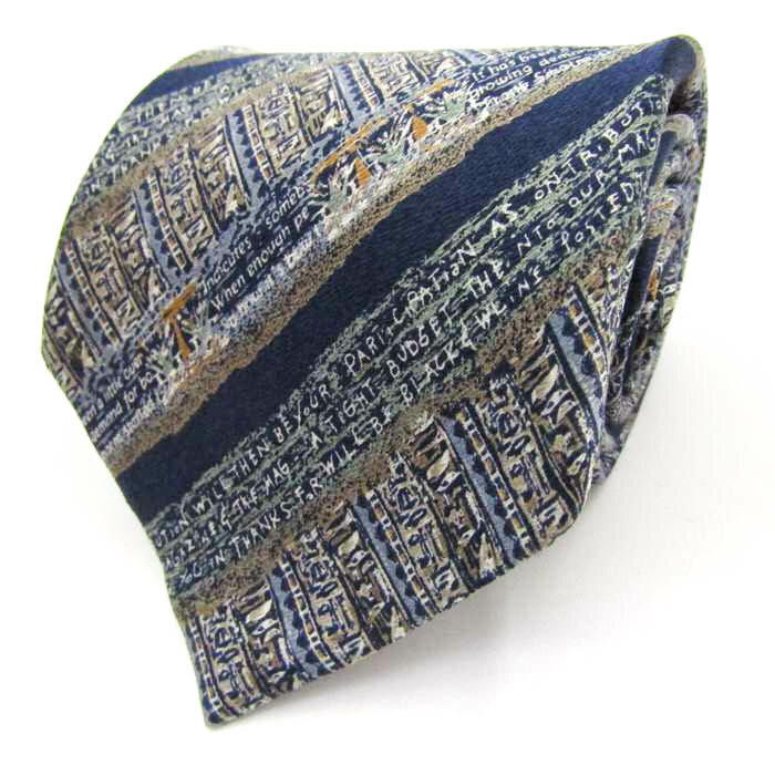 ミユキコスギ ブランド ネクタイ ストライプ柄 幾何学模様 シルク 日本製 PO メンズ ネイビー MIYUKI KOSUGI 【中古】