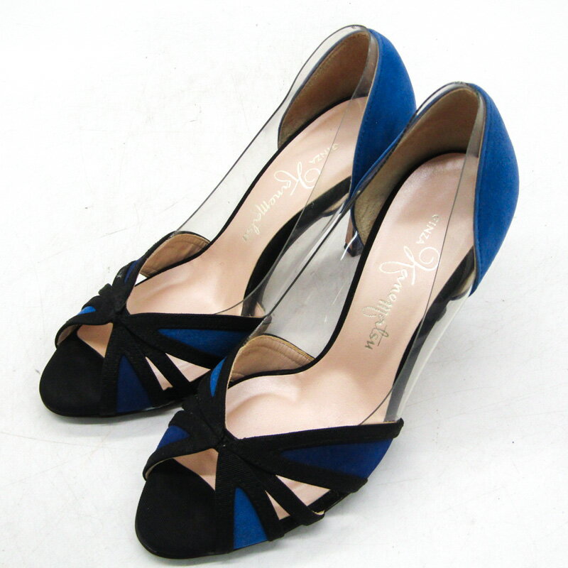 Kanematsu 銀座カネマツ パンプス オープントゥ ハイヒール シューズ 靴 日本製 レディース 22サイズ ブルー 【中古】