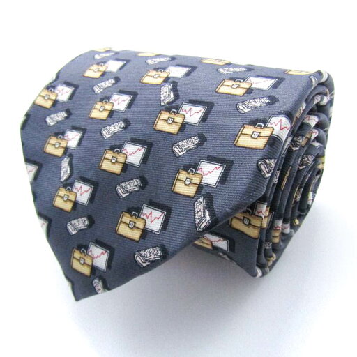 Tie Rack タイラック ブランド ネクタイ ビューフォート 総柄 鞄 バッグ シルク イタリア製 PO メンズ グレー 【中古】 Tie Rack タイラック ブランド ネクタイ ビューフォート 総柄 鞄 バッグ シルク イタリア製 PO メンズ グレー 【中古】