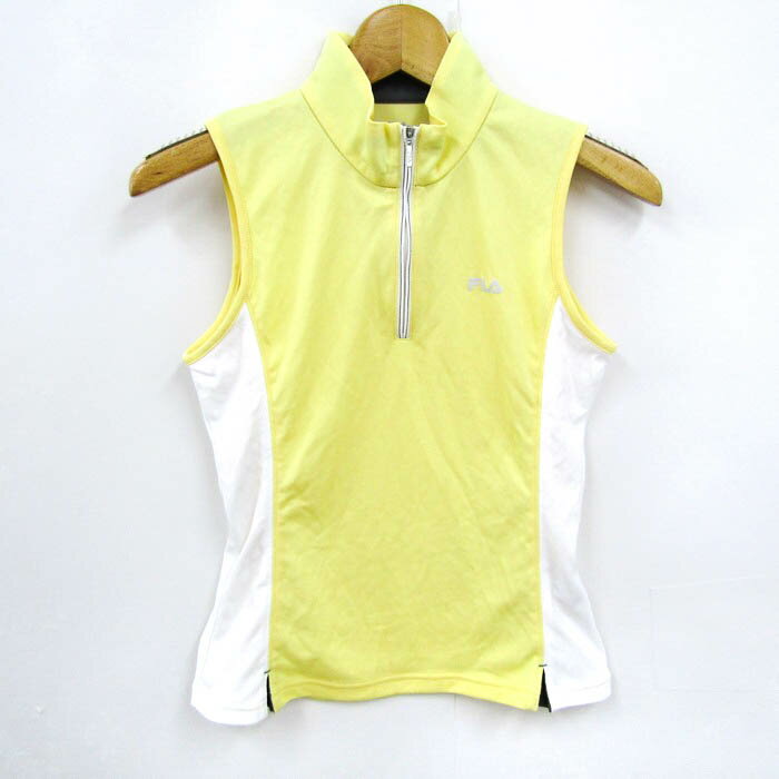 FILA フィラ ポロシャツ トップス ノースリーブ ハーフジップ ゴルフウエア レディース Mサイズ 黄×白 【中古】