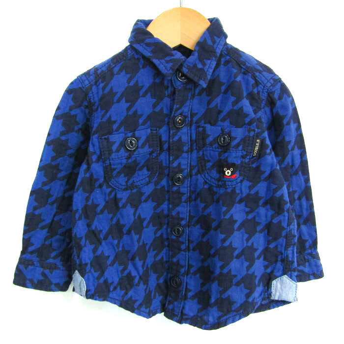 MIKIHOUSE ミキハウス 長袖シャツ トップス シャツジャケット 千鳥格子柄 ダブルビー ベビー 男の子用 80サイズ 青×黒 【中古】