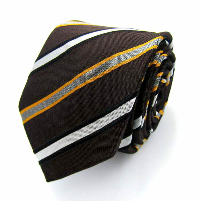 Mr.JUNKO ミスタージュンコ ブランド ネクタイ ストライプ柄 コットン シルク 日本製 PO メンズ ブラウン 【中古】