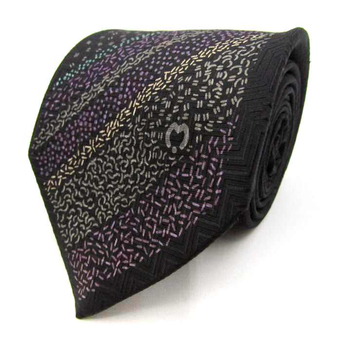 mila schon ミラショーン ブランド ネクタイ ロゴ ストライプ柄 ドット シルク イタリア製 PO メンズ ブラック 【中古】