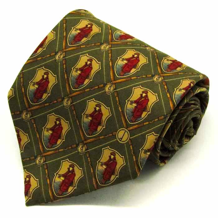 ダンヒル ブランド ネクタイ ロゴ 釣り 紋章柄 格子柄 シルク PO メンズ カーキ Dunhill 【中古】