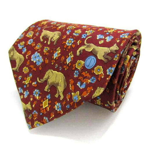 ダンヒル ブランド ネクタイ ロゴ 総柄 動物柄 ゾウ ライオン 花柄 シルク PO メンズ ブラウン Dunhill 【中古】 ダンヒル ブランド ネクタイ ロゴ 総柄 動物柄 ゾウ ライオン 花柄 シルク PO メンズ ブラウン Dunhill 【中古】