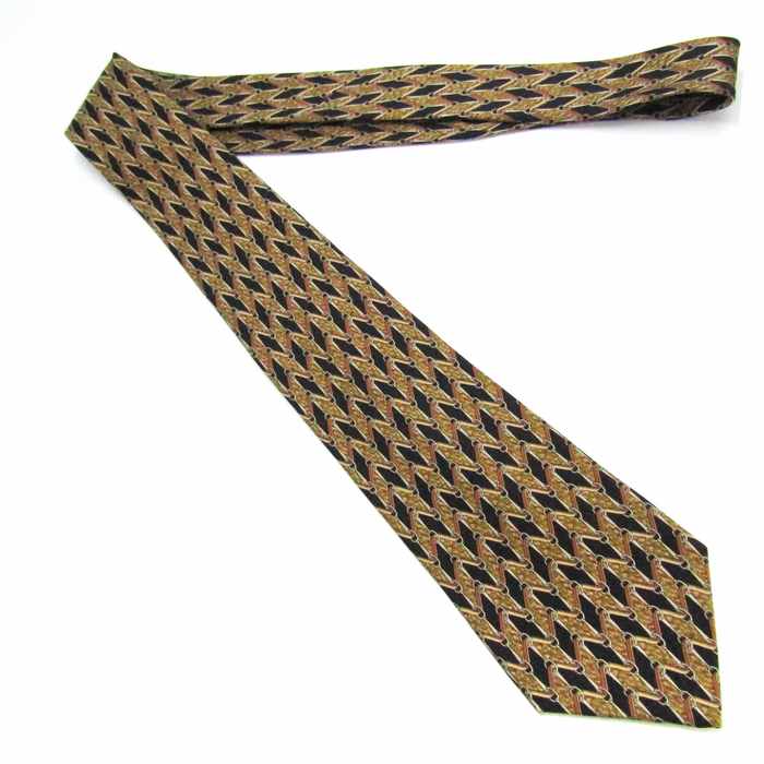 CELINE セリーヌ ブランド ネクタイ ストライプ柄 パネル柄 格子柄 シルク スペイン製 PO メンズ ブラック 【中古】