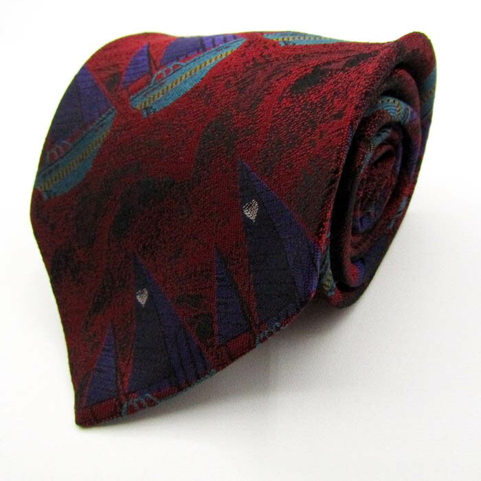 モスキーノ ブランド ネクタイ 船 ヨット ストライプ柄 シルク PO メンズ ワインレッド MOSCHINO 【中..