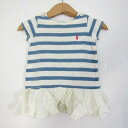 RALPH LAUREN ラルフローレン ワンピース トップス 半袖 ボーダー柄 切替デザイン ベビー 女の子用 6Mサイズ 白×ブルーグレー 【中古】