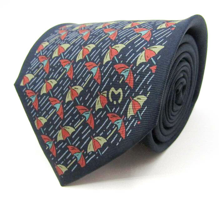 ミラショーン ブランド ネクタイ ロゴ 傘 パラソル ストライプ柄 シルク イタリア製 PO メンズ ネイビ..