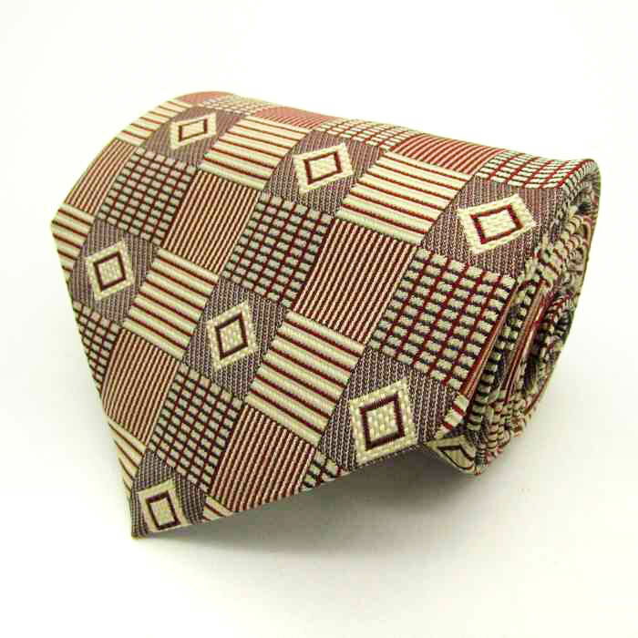 renoma レノマ ブランド ネクタイ 格子柄 スクエア柄 シルク PO メンズ ベージュ 【中古】