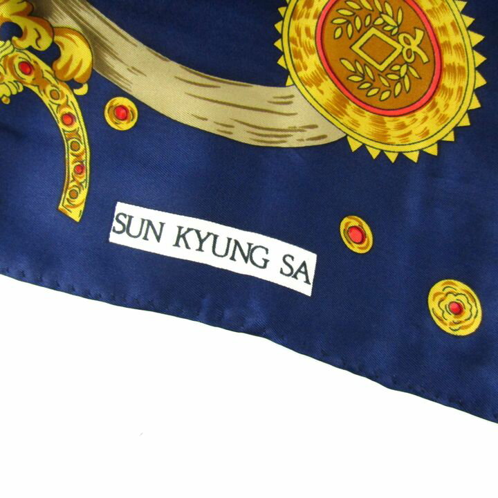 サンキュンサ スカーフ 総柄 シルク ブランド 小物 レディース ネイビー SUN KYUNG SA 【中古】