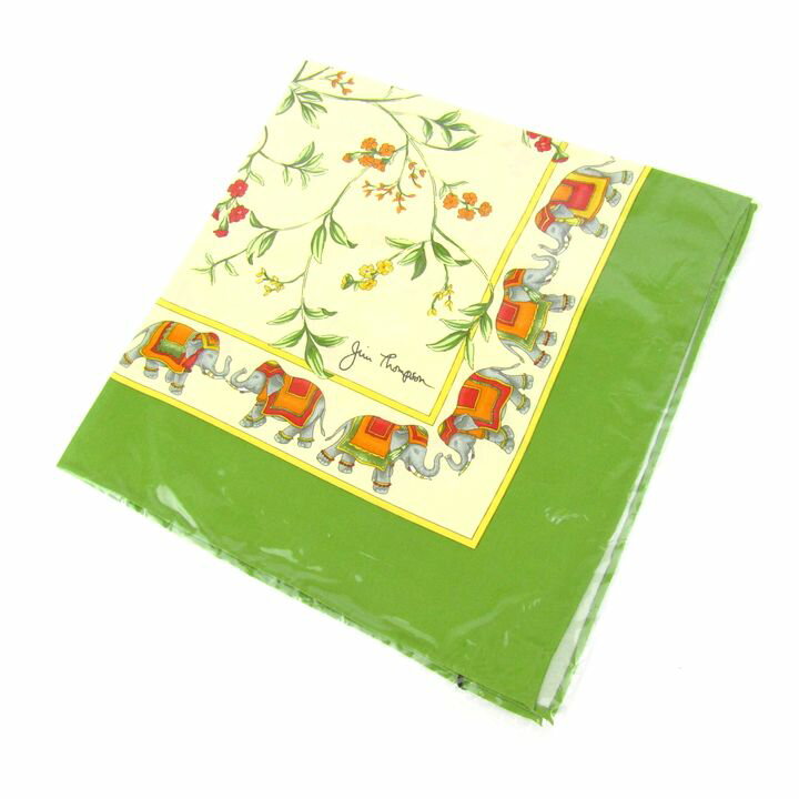 JIM THOMPSON ジムトンプソン ハンカチ 未使用 花柄 タイ製 シルク ブランド 小物 レディース グリーン×ベージュ 【中古】