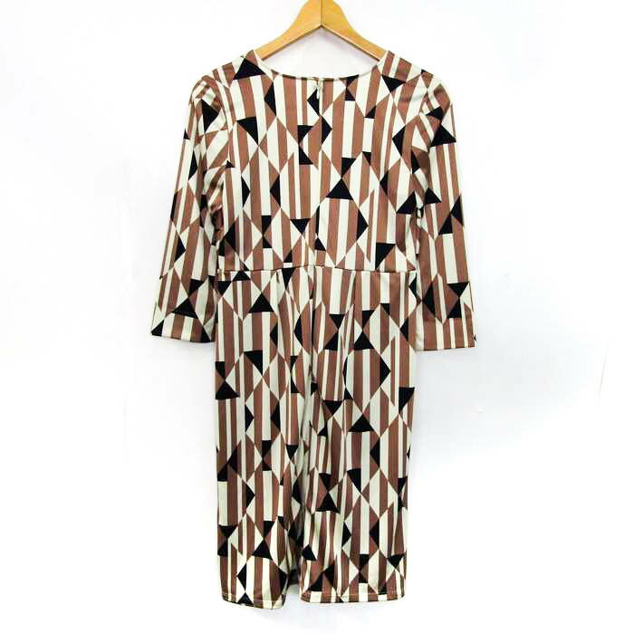 KETTY ケティ ワンピース トップス 長袖 カシュクール 総柄 日本製 レディース 1サイズ 茶×白×紺 【中古】