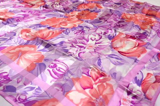 JEHAN DE FABREGUES スカーフ 花柄 シルク ブランド 小物 レディース ピンク×パープル scarf 【中古】 JEHAN DE FABREGUES スカーフ 花柄 シルク ブランド 小物 レディース ピンク×パープル scarf 【中古】