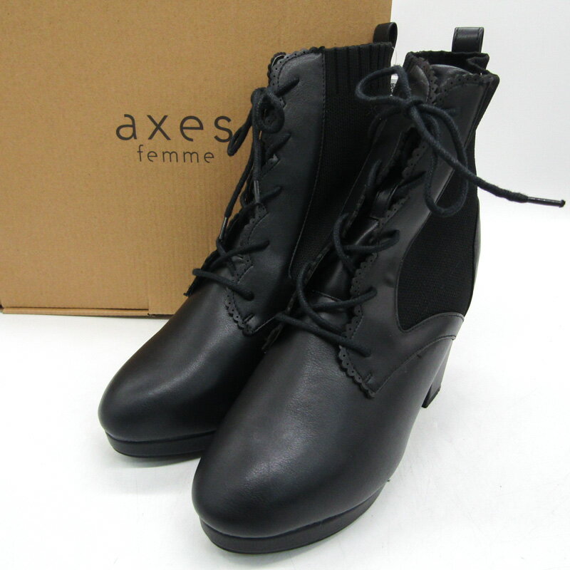 axes femme アクシーズファム レースアップソックスブーツ 未使用 靴 TL623X106 シューズ 黒 キッズ 女の子用 Lサイズ ブラック 【中古】