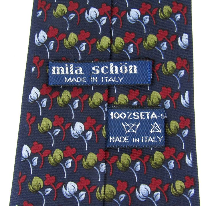 barceのmila schon ミラショーン ネクタイ ブランド 総柄 植物柄 シルク イタリア製 メンズ ネイビー 【中古】｜アングル3