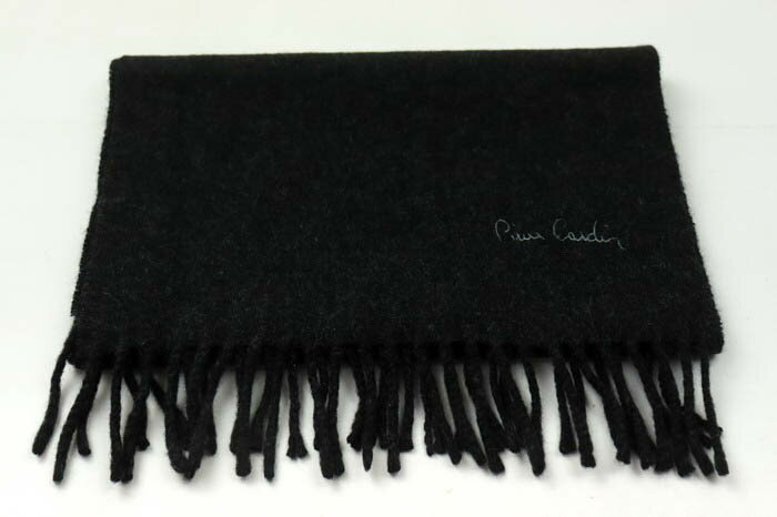 ピエールカルダン マフラー カシミヤ 無地 刺繍 ブランド 小物 メンズ ブラック Pierre Cardin 【中古】