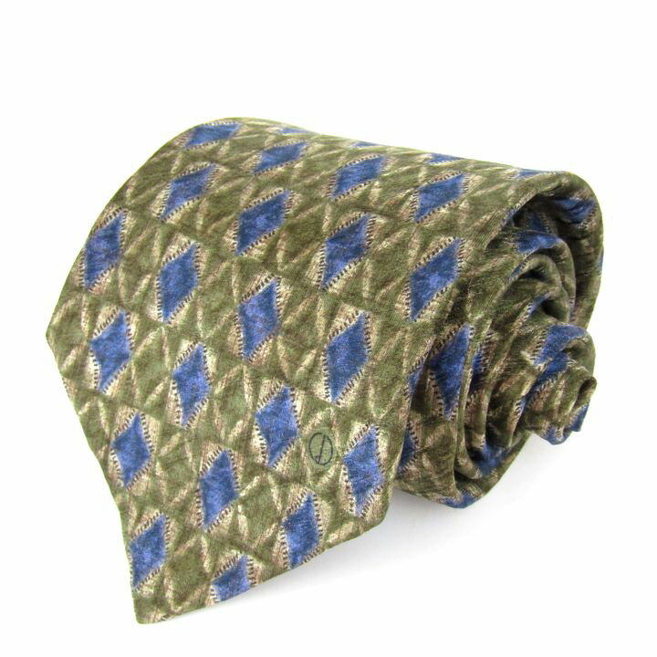 ダンヒル ネクタイ ブランド ワイドタイ 総柄 菱形 シルク メンズ グリーン Dunhill 【中古】