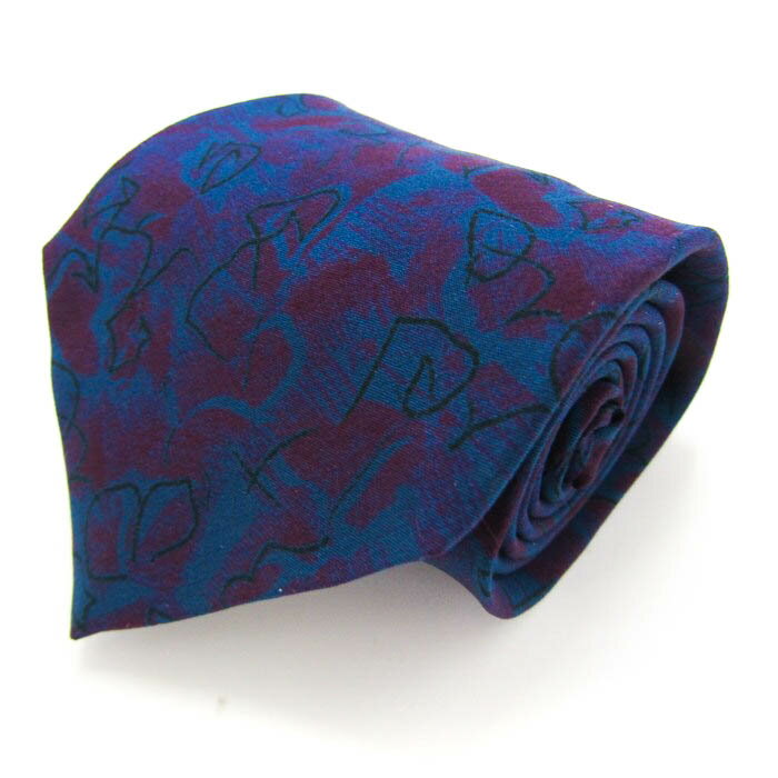 renoma レノマ ブランド ネクタイ 総柄 パネル柄 シルク イタリア製 PO メンズ ネイビー 【中古】