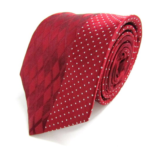 MEN'S BIGI メンズビギ ブランド ネクタイ シルク チェック柄 ドット柄 PO メンズ レッド 【中古】 MEN'S BIGI メンズビギ ブランド ネクタイ シルク チェック柄 ドット柄 PO メンズ レッド 【中古】