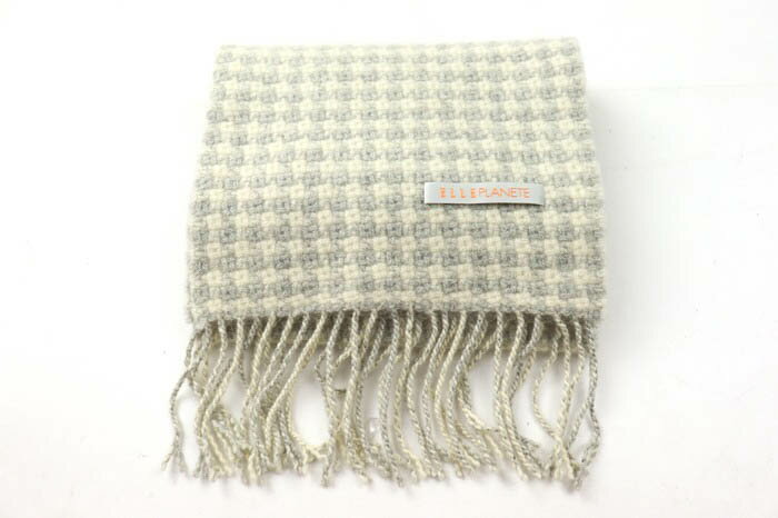 エル・プラネット マフラー 格子柄 ロゴ ブランド レディース ホワイト/グレー ELLE PLANETE 【中古】